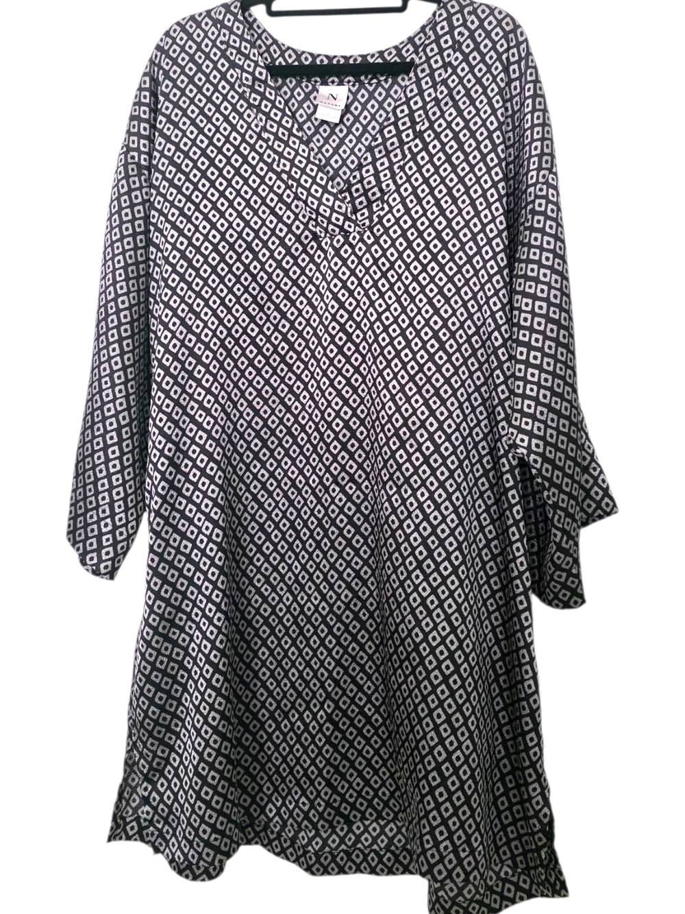 Natori Black & Silver Diamond Print Women’s Shift Shirt Dress Large